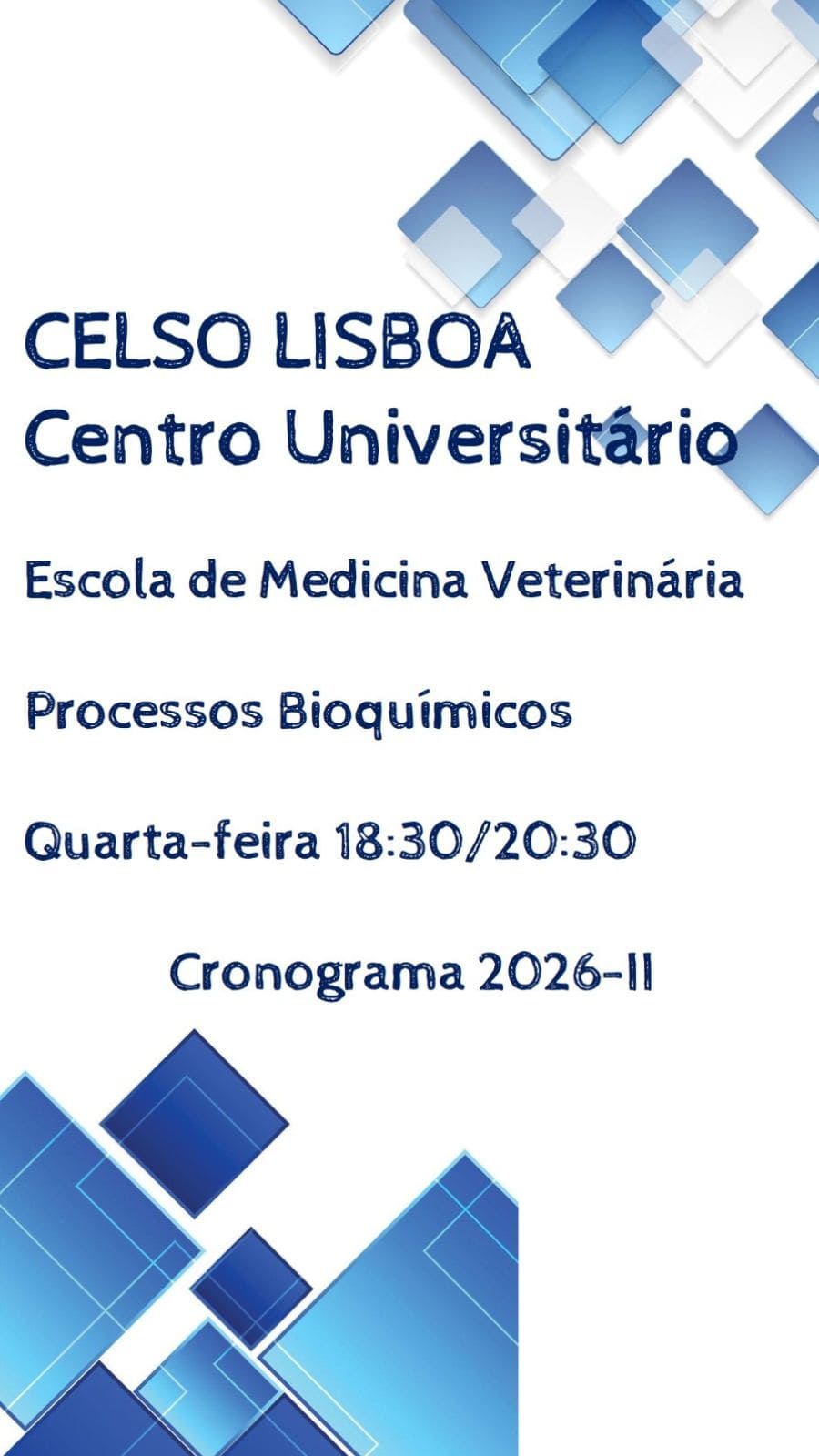 2. Capa - Cronograma - Processos Bioquímicos – 4ª feira 18 e 30hs as 20 e 30hs